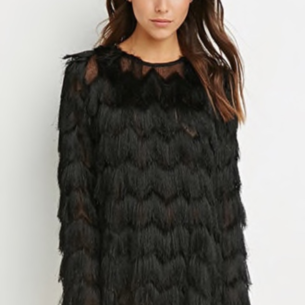 Forever 21 Black Ruffle Mesh Top